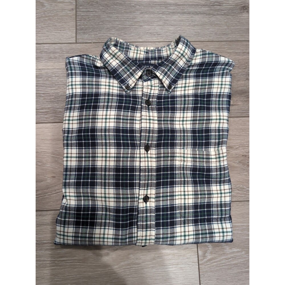 LANDS END FLANNEL SHIRT NAVY/GREEN/BROWN/WHITE TRADITIONAL MEN'S L  16-16.5